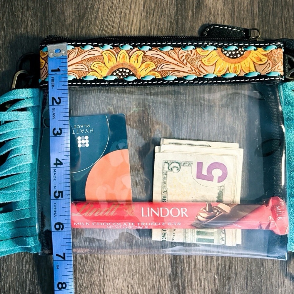 Vibrant Sunflower Women's Shoulder Bag with Blue Fringe Unworn display model - Picture 8 of 8